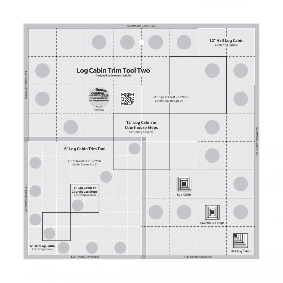 Creative Grids Log Cabin Trim Tool Two 6in & 12" Blocks Ruler