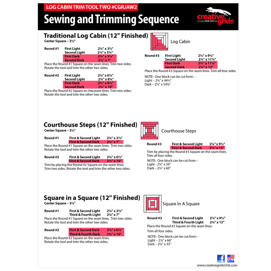 Creative Grids Log Cabin Trim Tool Two 6in & 12