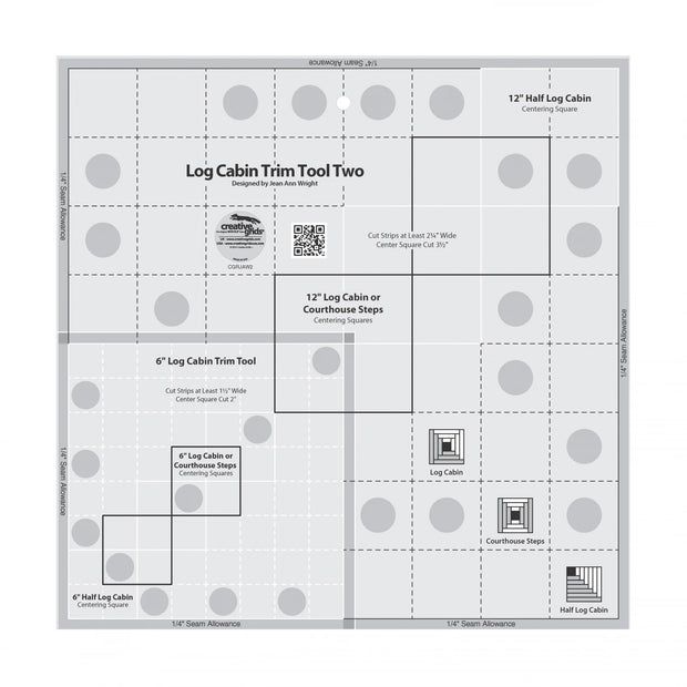 Creative Grids Log Cabin Trim Tool Two 6" & 12" Blocks Ruler