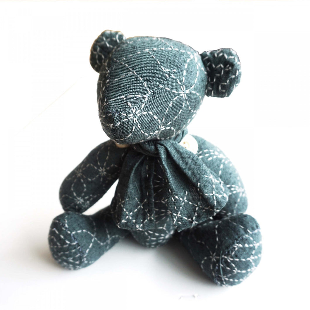 Sashiko Teddy Bear Nep Yarn Dyed Fabric