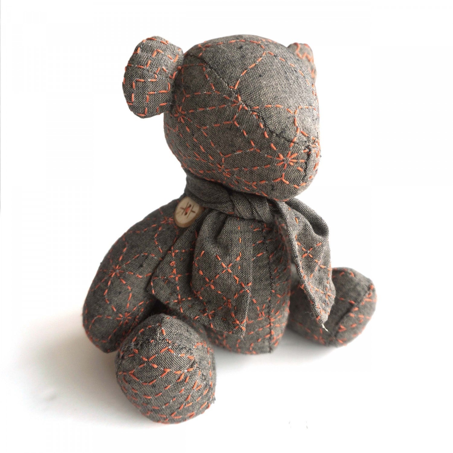 Sashiko Teddy Bear Nep Yarn Dyed Fabric