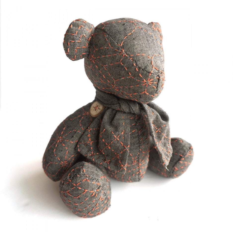 Sashiko Teddy Bear Nep Yarn Dyed Fabric