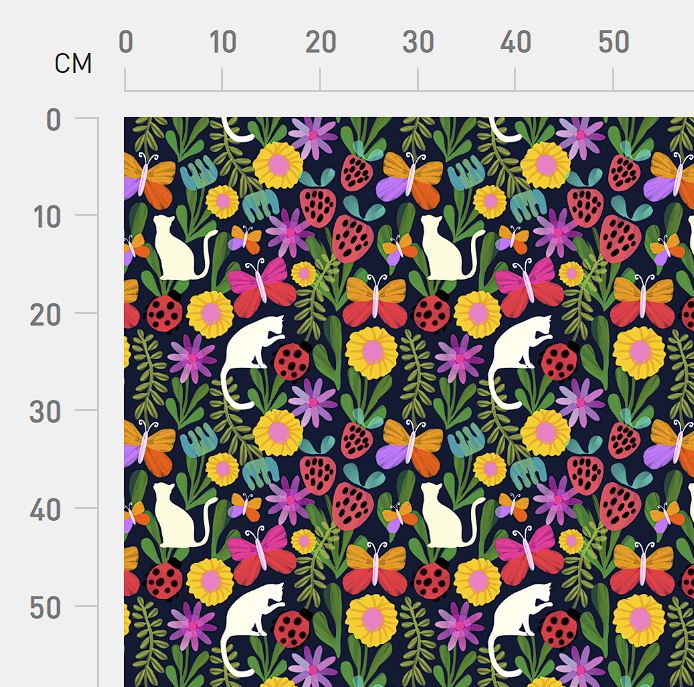 Karina + Kind - Kitty Cat Strawberry Patch Noir - CANVAS - 1 m cut