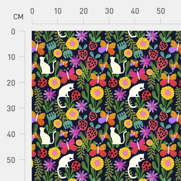 Karina + Kind - Kitty Cat Strawberry Patch Noir - CANVAS - 1 m cut