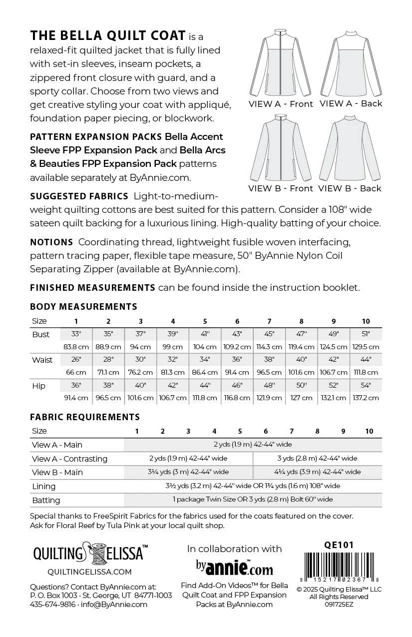 Bella Quilt Coat Pattern - PRINTED