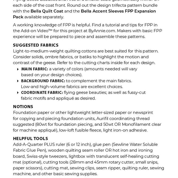 Arcs & Beauties Expansion Pack for Bella Quilt Coat - PRINTED