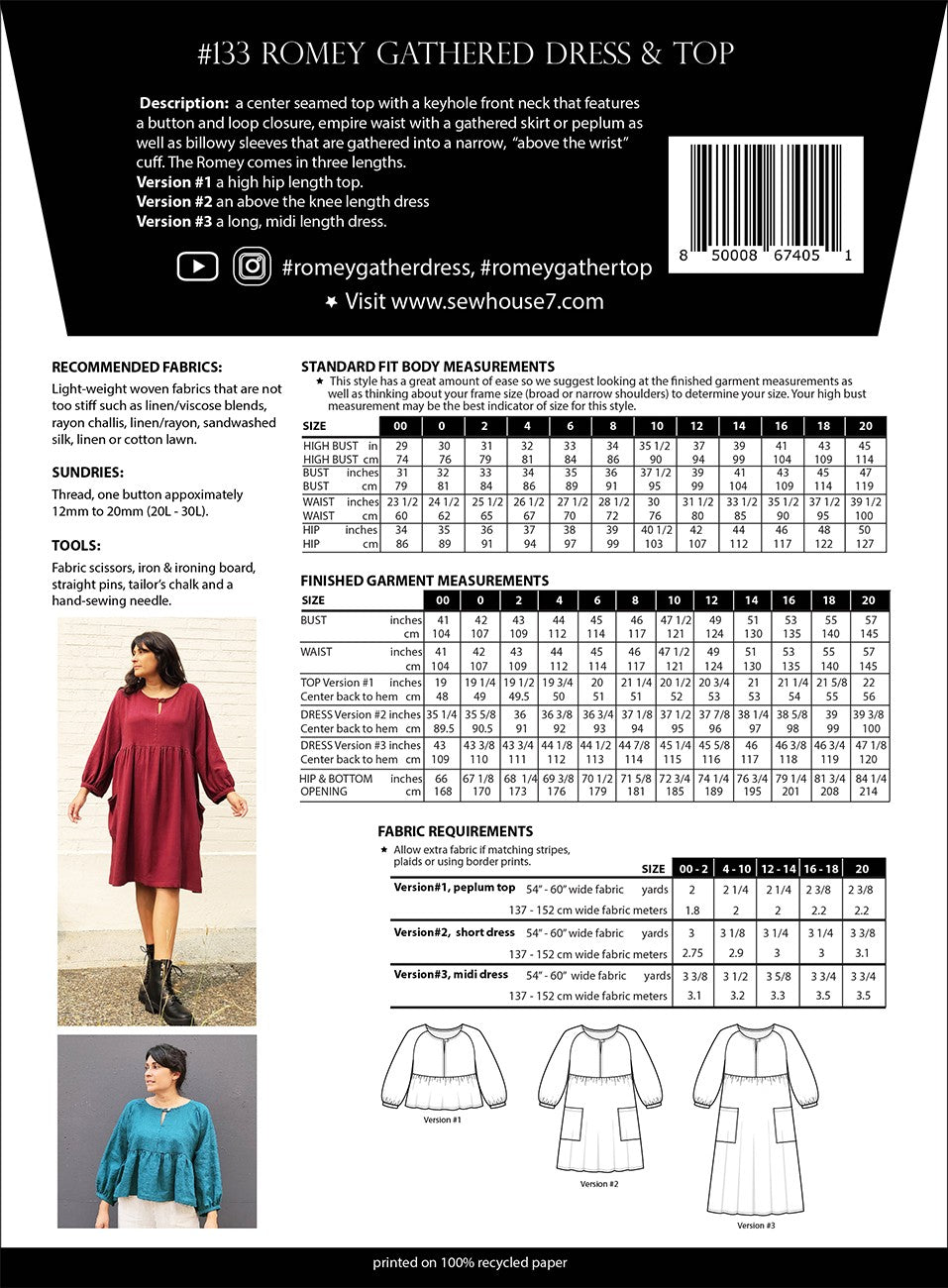 The Romey Gathered Dress & Top Pattern
