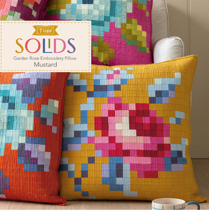 Garden Rose Embroidery Pillow Kit - MUSTARD