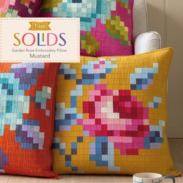 Garden Rose Embroidery Pillow Kit - MUSTARD