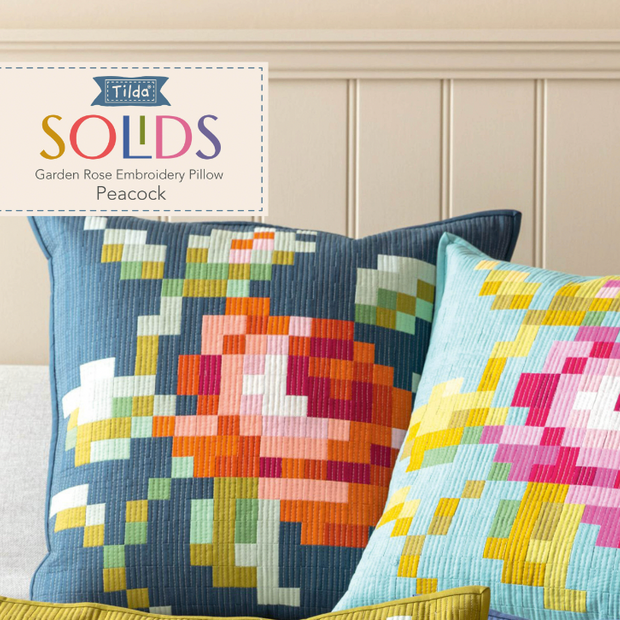 Garden Rose Embroidery Pillow Kit - PEACOCK