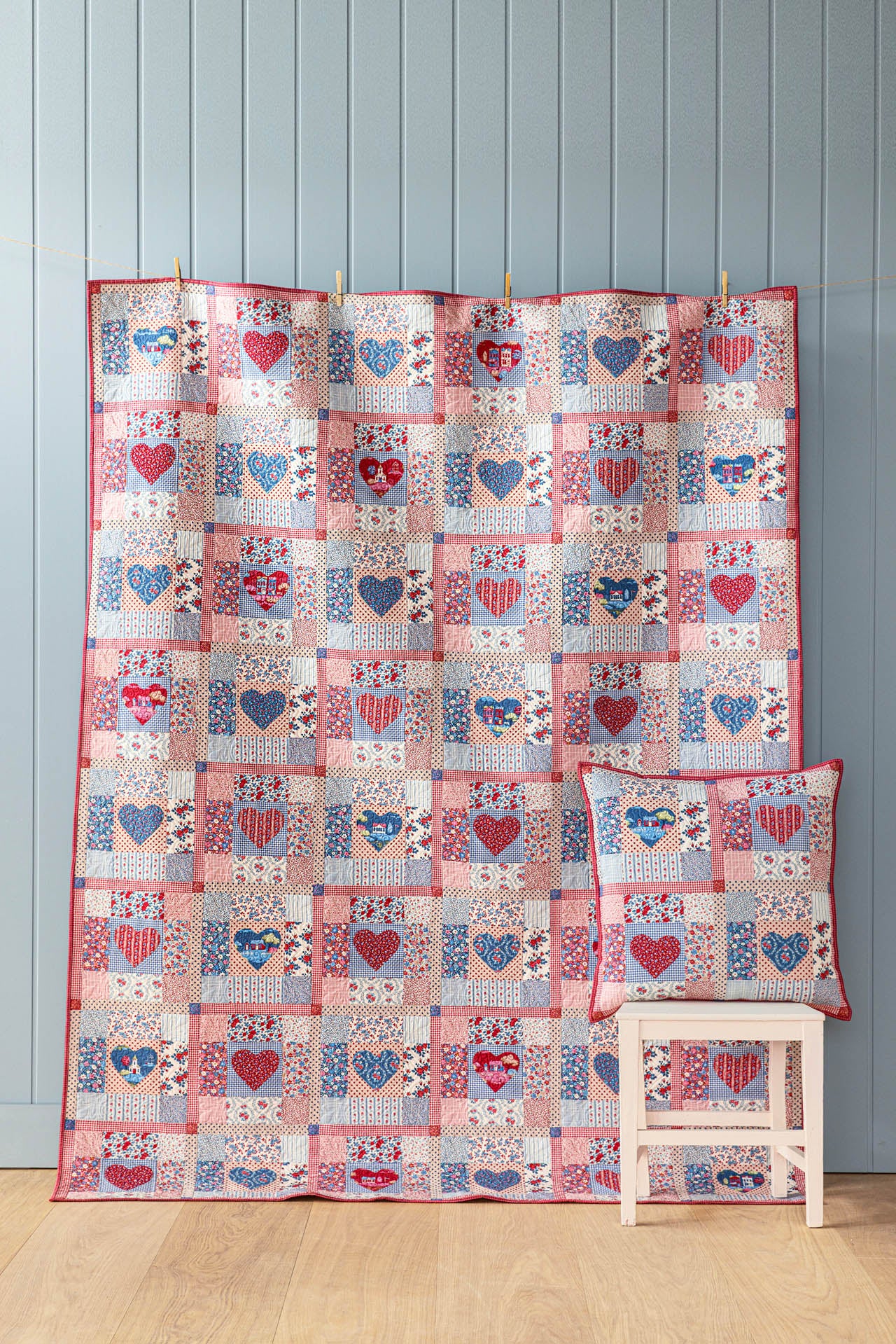 Village Life - Heart of the Village Quilt Kit - Blue / Burgundy