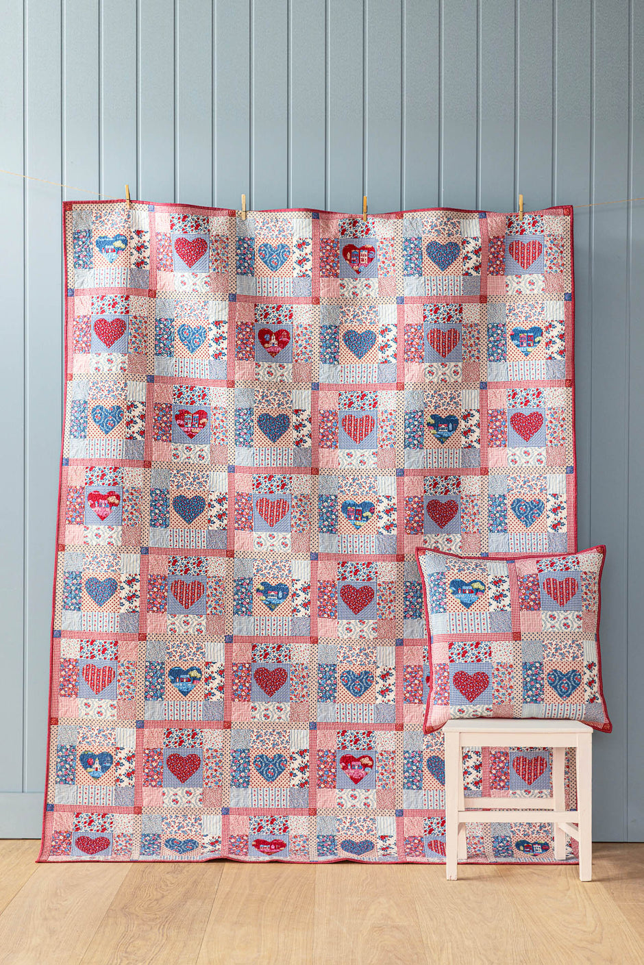 Village Life - Heart of the Village Quilt Kit - Blue / Burgundy
