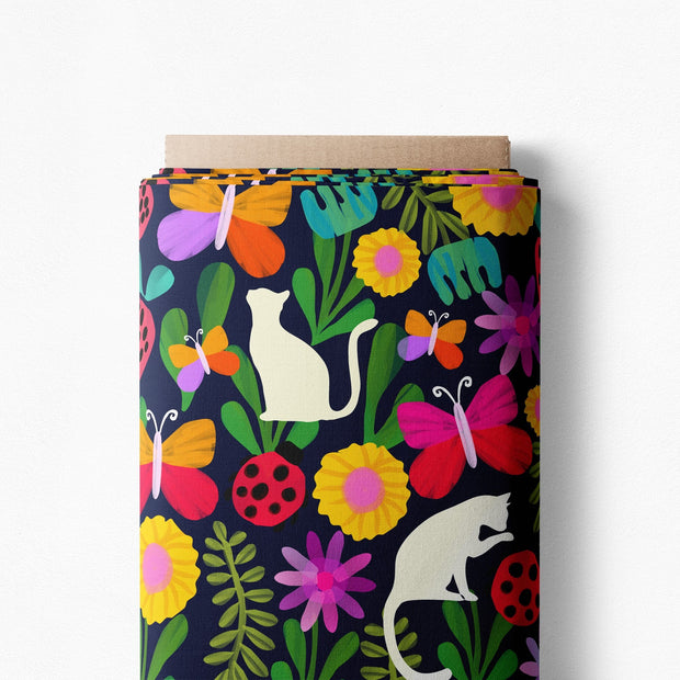Karina + Kind - Kitty Cat Strawberry Patch Noir - CANVAS - 1 m cut