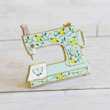 Load image into Gallery viewer, Floral Sewing Machine Interactive Enamel Pin
