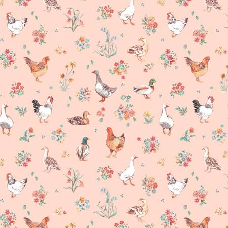 Farm Meadow - Farm Fowl in Peach