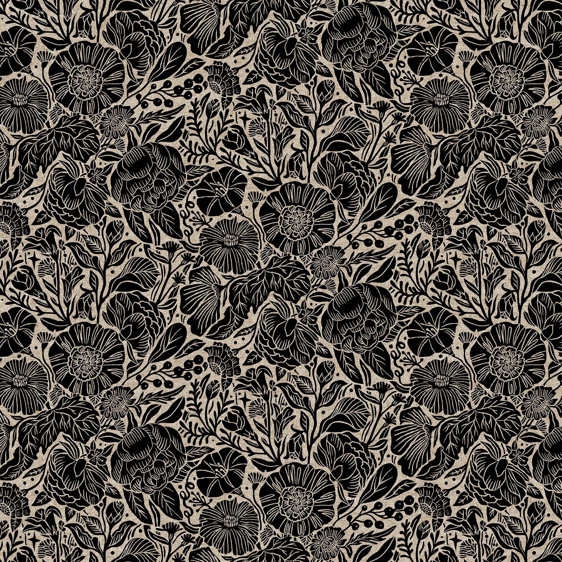 In the Dawn - Large Flowers in Black