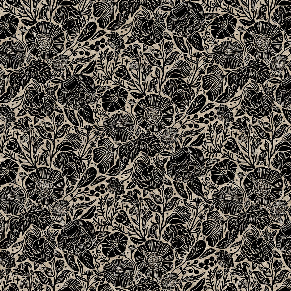 In the Dawn - Large Flowers in Black