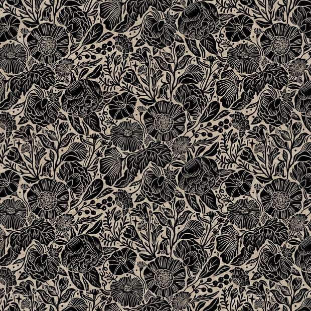 In the Dawn - Large Flowers in Black