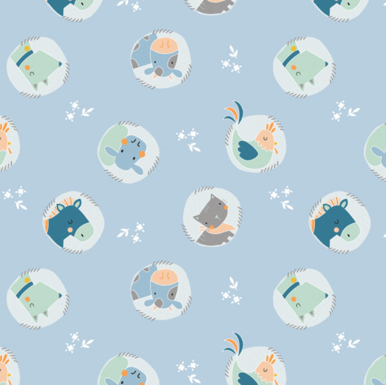 Cluck Moo Oink - Animals on Blue