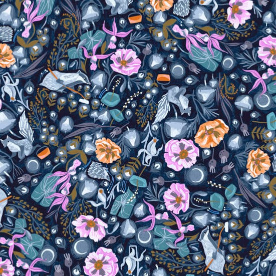 Lantern Light - Critter Floral in Indigo