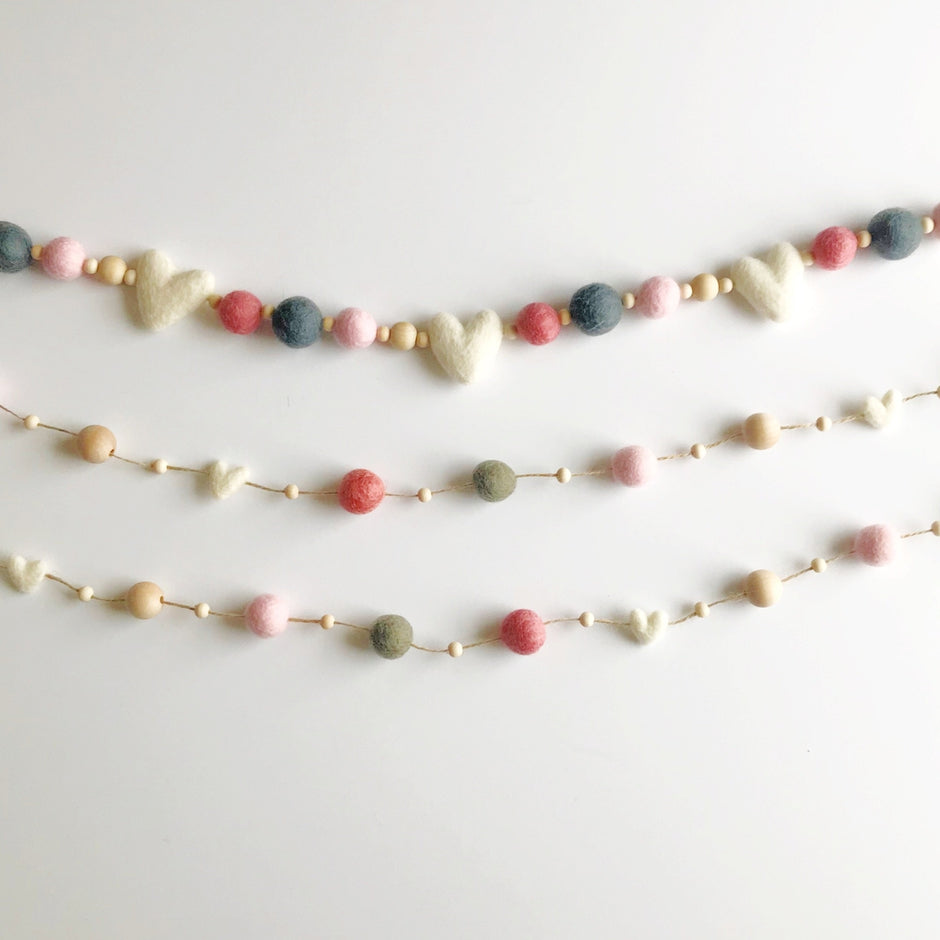 Felt Ball and Wood Bead Garland Craft Kit - Pink and Grey