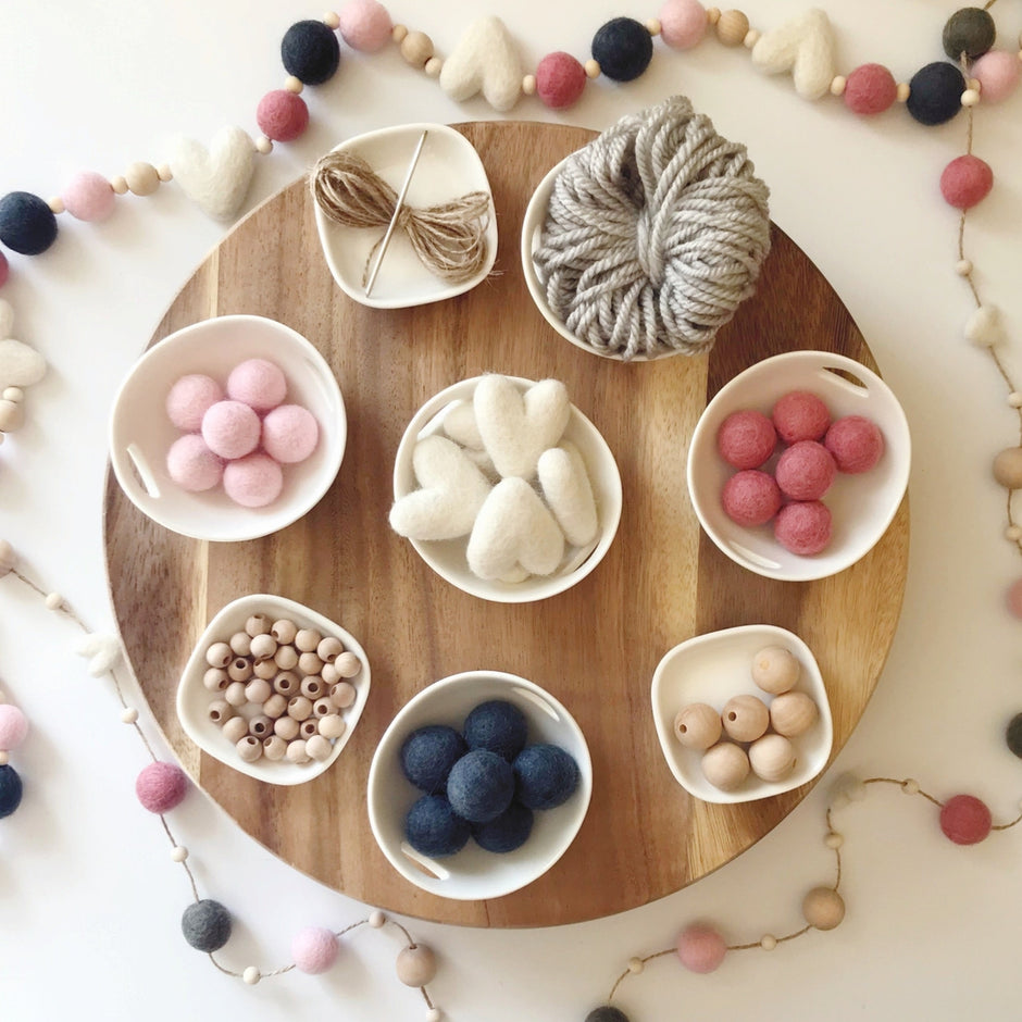 Felt Ball and Wood Bead Garland Craft Kit - Pink and Grey